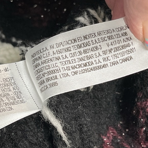 Zara Sweater XL Dark Multi Stripe Heavy Knit Wool Blend Mock Neck Oversized - Picture 11 of 16